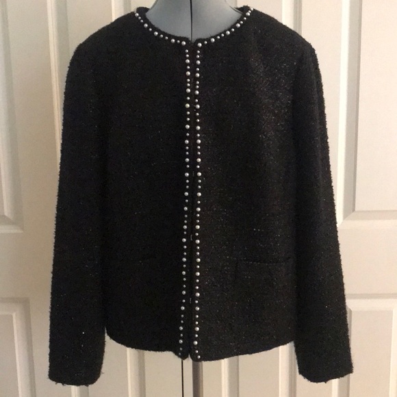 RSVP by Talbots White Pearl Trimmed Black Boucle Blazer Jacket w/ Shimmer Sz 16 - Picture 1 of 17